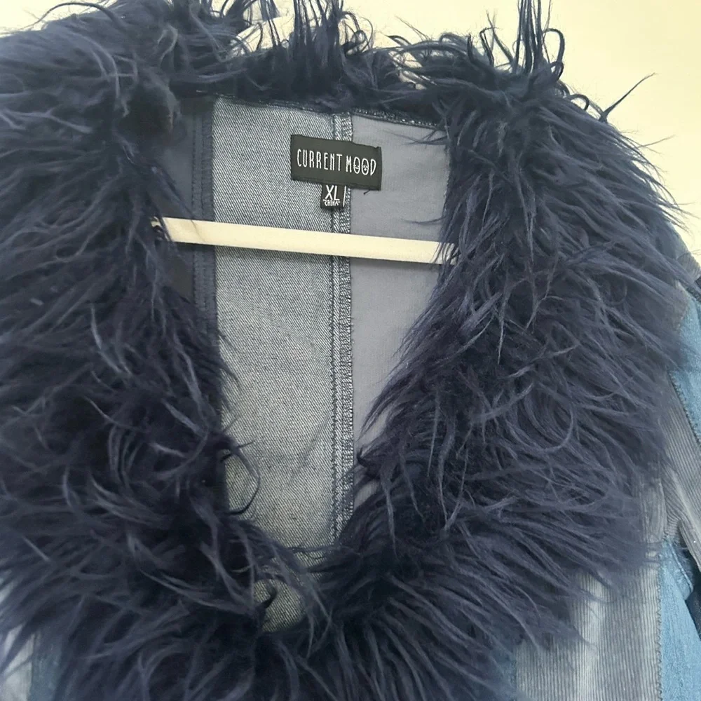 Current Mood Patchwork Denim Jacket w/ Faux Fur – XL - Picture 3 of 3